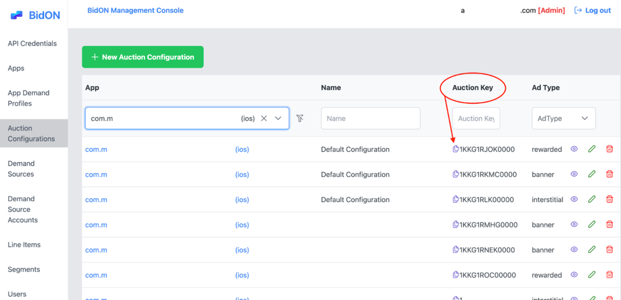 Auction_Key is the corresponding Auction Key you set up in Bidon